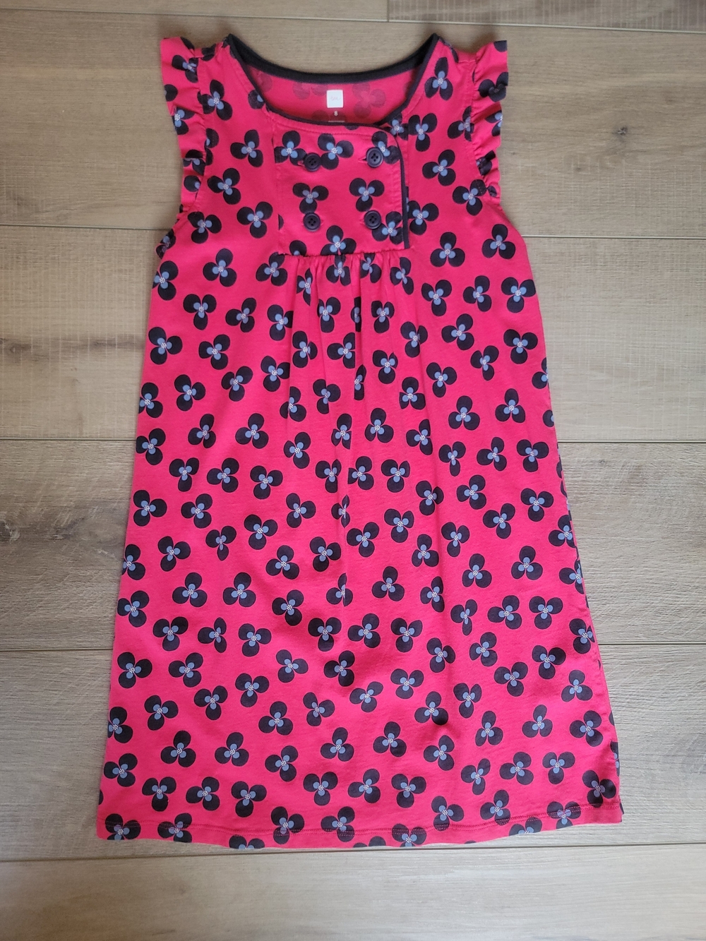 Tea Collection Pink Floral Cotton Double Breasted Ruffle Dress Sz 8 Cottagecore
